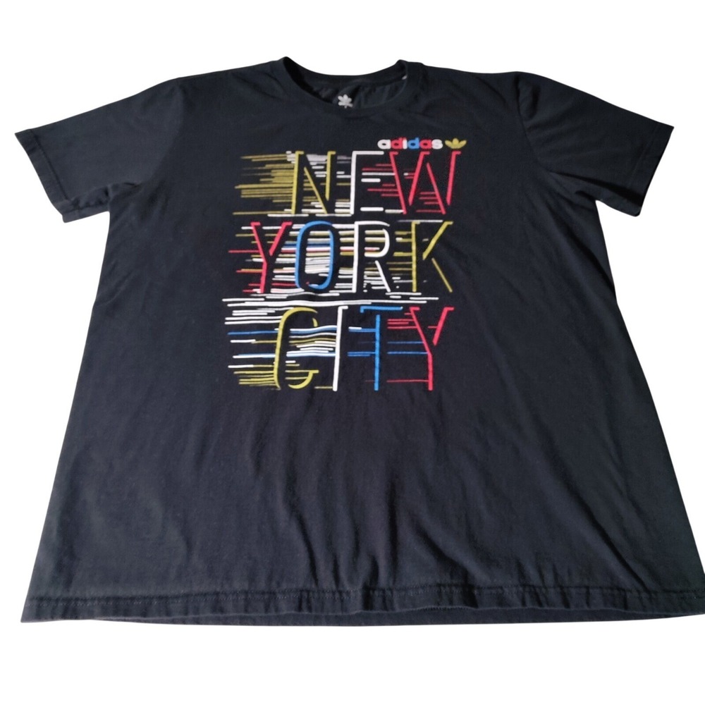 Adidas T-shirt Size L New York City Multicolor Black T Shirt 100% Cotton